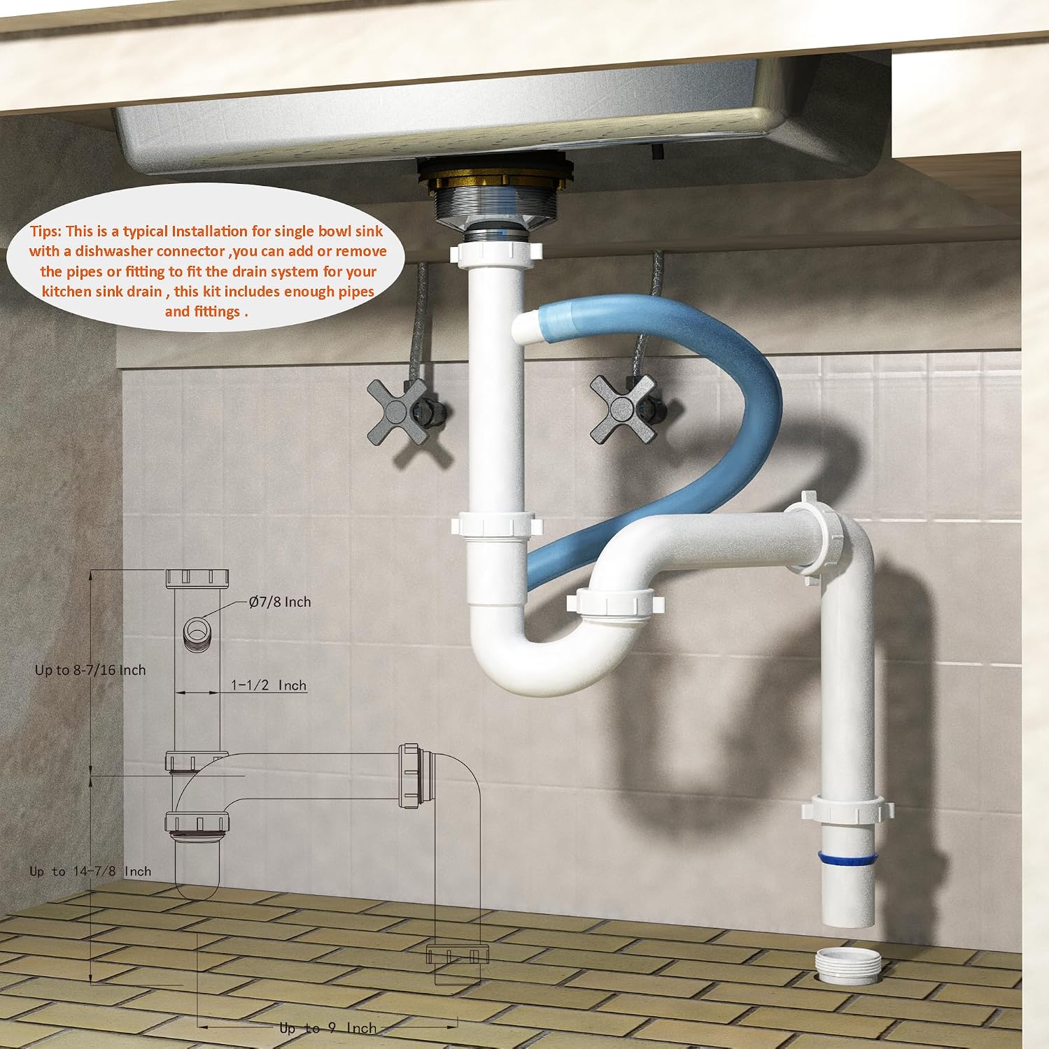 Kitchen Sink Drain Kit,1-1/2”,for Most Kitchen Sink Drain Repair Kit and Bathroom Sink Drain Kit, Kitchen Sink P Trap