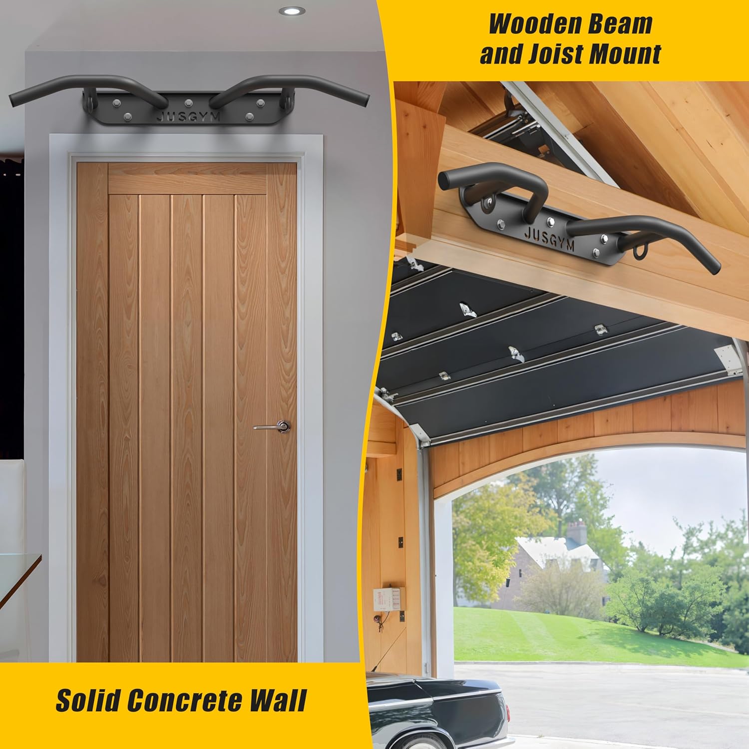 Wall Mounted Pull Up Bar with 600LBS Weight Capacity | Joist Mounted, Beam Mounted, Multifunctional Fitness Bar