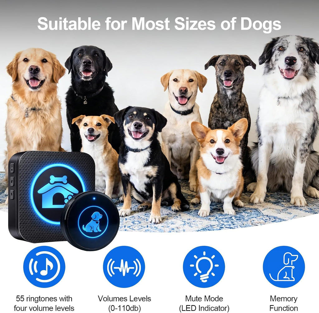 Dog Door Bell for Potty Training, Wireless Dog Doorbells to Go Outside, 1000 Feet Long Range, IP65 Waterproof, 60