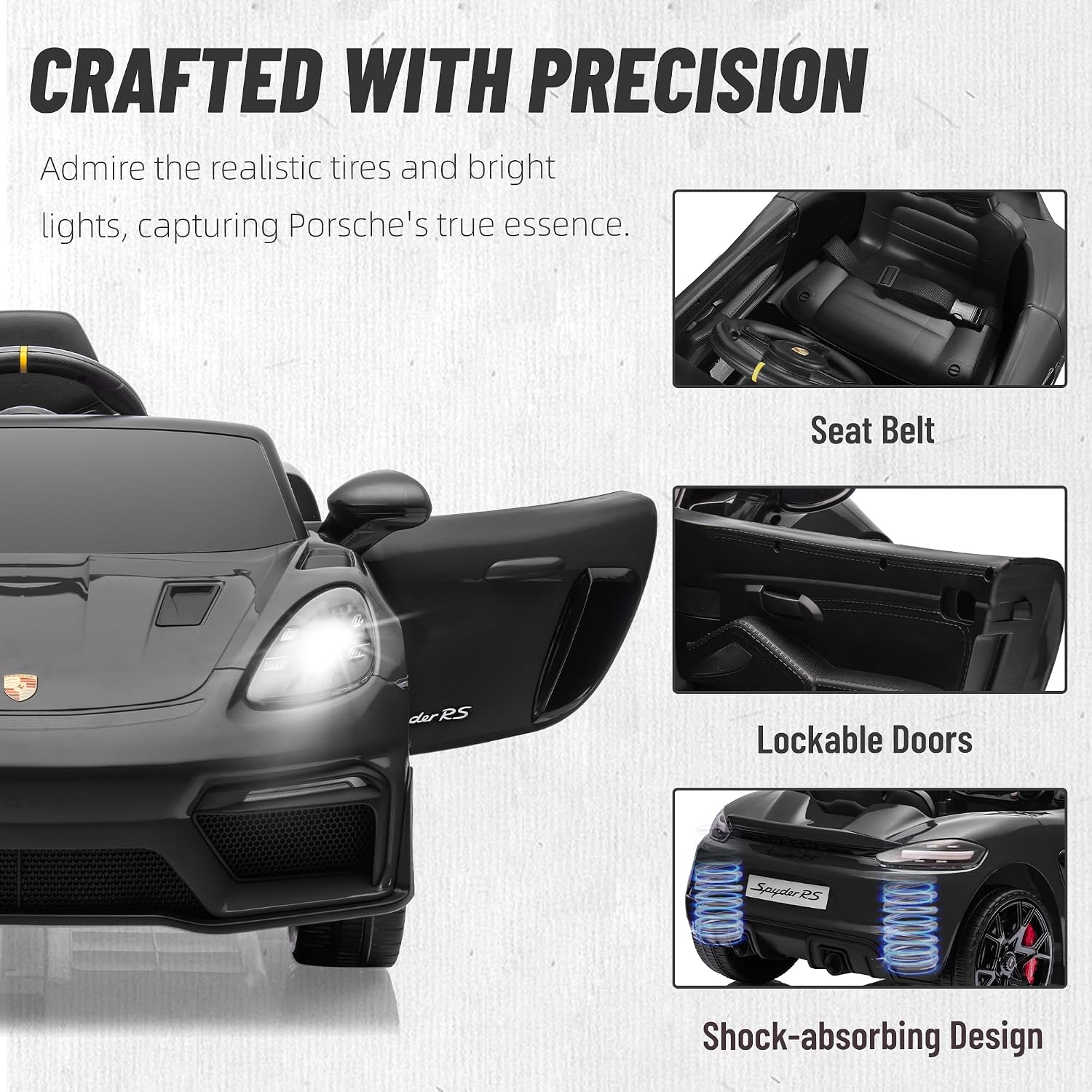 Licensed Porsche 718 12V Electric Car for Kids, Ride on Toys for Toddler, Child Ride on Car w/Parent Remote, Led