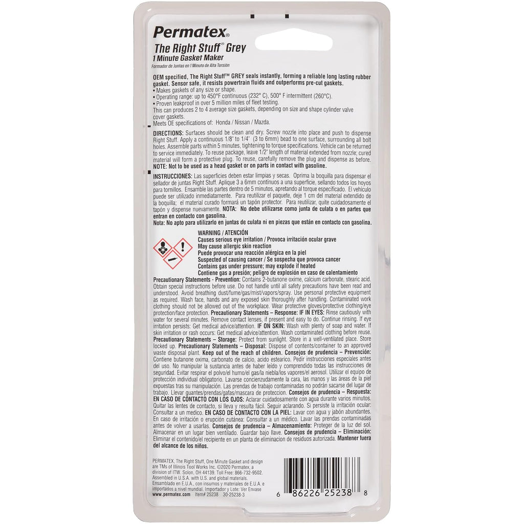 Permatex 25238 The Right Stuff 1 Minute Grey Gasket Maker, 3 oz