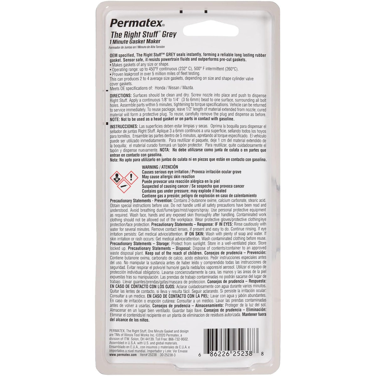 Permatex 25238 The Right Stuff 1 Minute Grey Gasket Maker, 3 oz