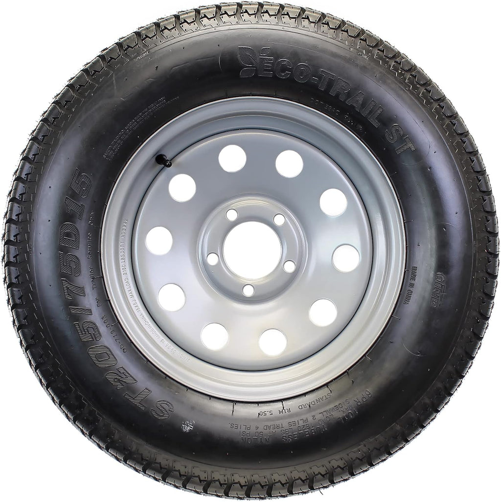 2-Pack Trailer Tire Rim Assembly ST205/75D15 F78-15 5 Lug Silver