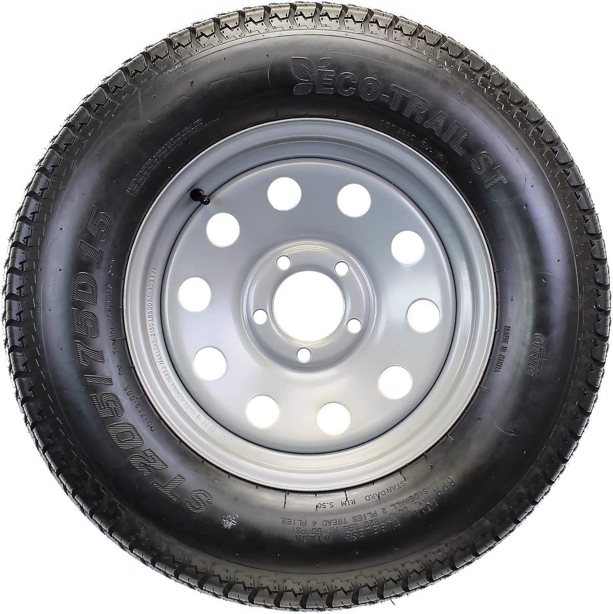 2-Pack Trailer Tire Rim Assembly ST205/75D15 F78-15 5 Lug Silver