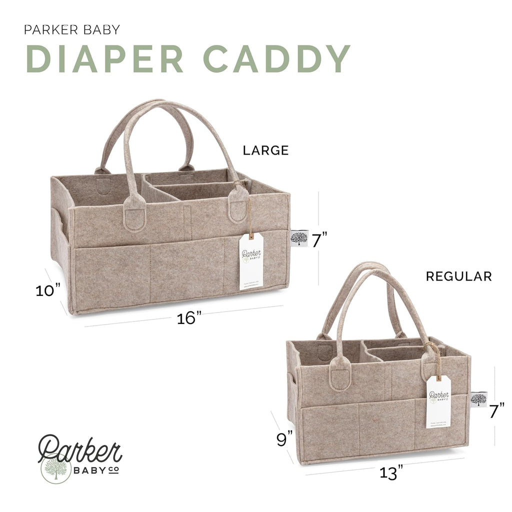 Diaper Caddy - Nursery Storage Bin and Car Organizer for Diapers and Baby Wipes - Oatmeal, Large