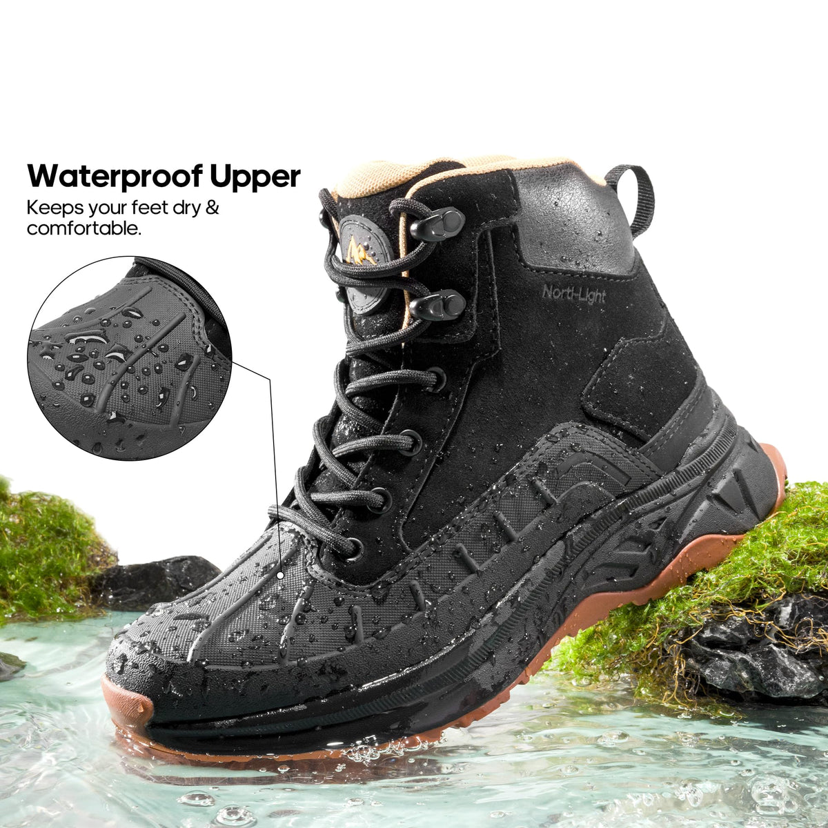 Women's Waterproof Hiking Boots,Black,7.5