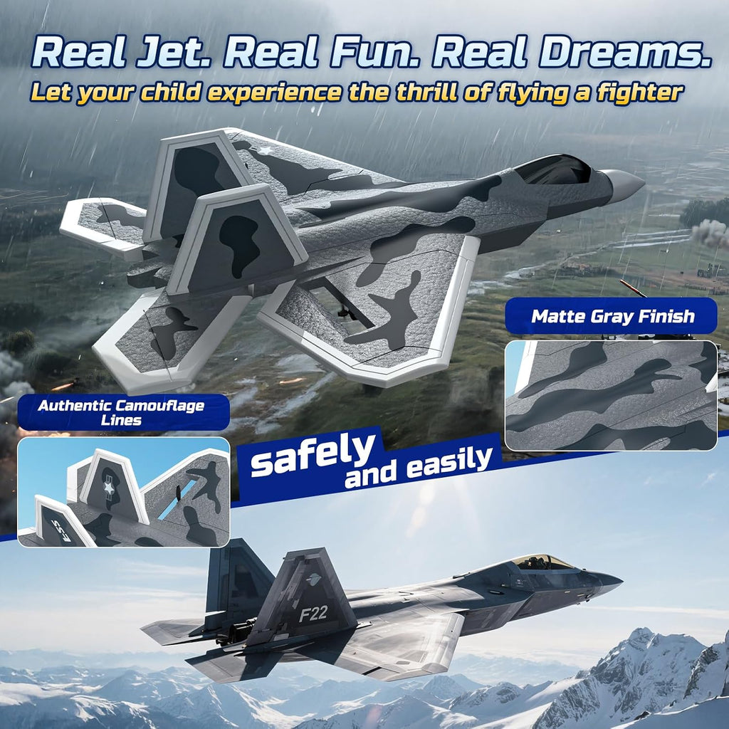 2CH F22 Raptor RC Plane wiht Lights,Remote Control Airplane Fighter Toys,2.4GHz 6-axis Gyro Stabilizer RTF Glider