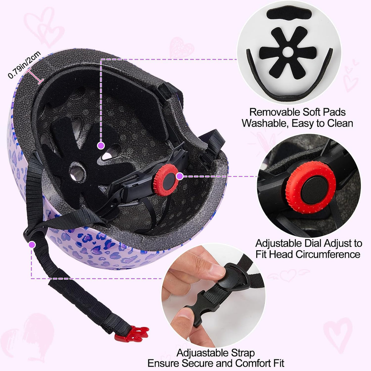 Kids Bike Helmet and Knee Elbow Pads Wrist Guards Set with DIY Cat Ears | Toddler Bike Helmets for Girls 3-14