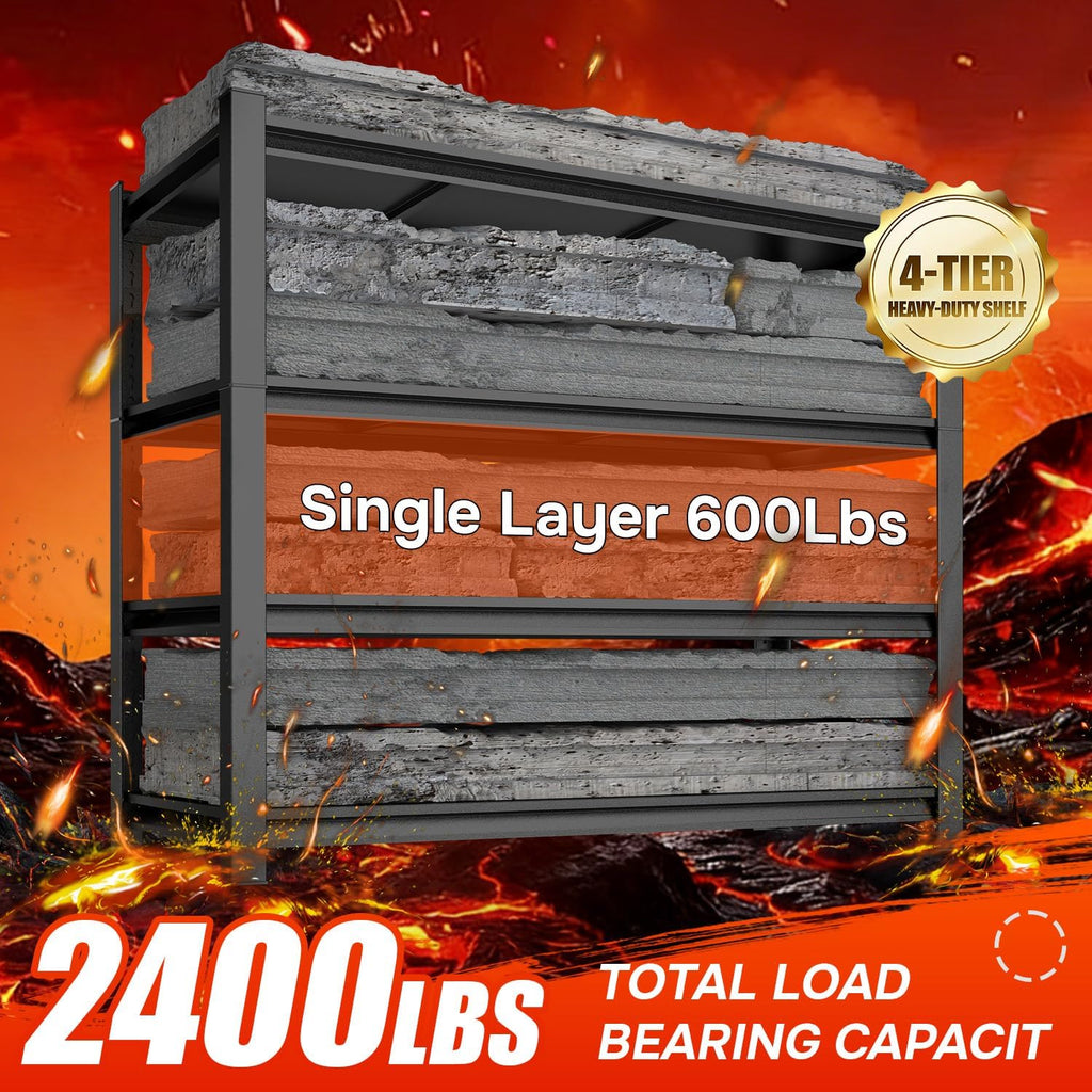 45" W Garage Shelving Heavy Duty, 2400LBS Loads Adjustable Garage Storage Shelves,4-Tier Metal Storage Racks and