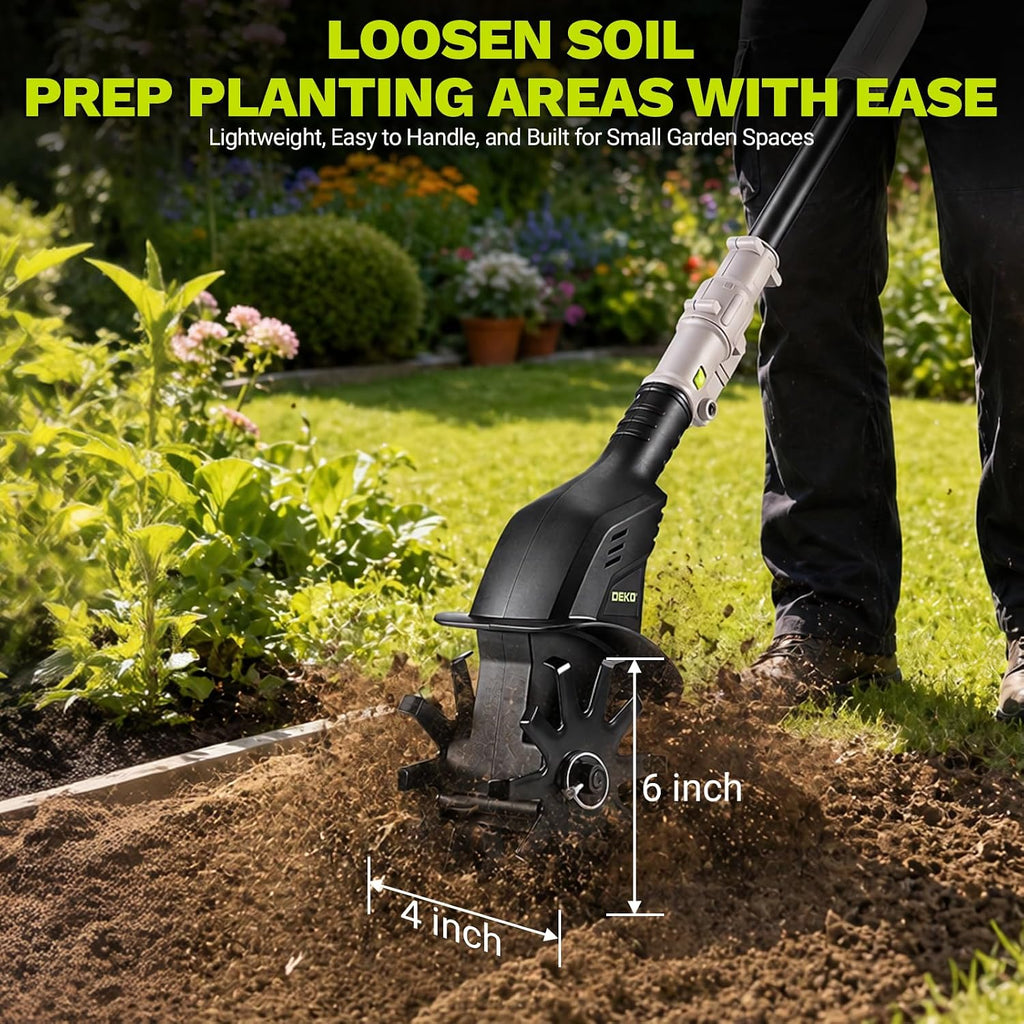 Cordless Tiller Cultivator for Gardening, 20V Electric Garden Tiller with Battery & Charger, Lightweight Battery