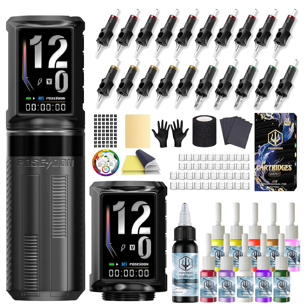 Tattoo Pen Kit Cordless Tattoo Machine Kit Gun Kit with 2PCS 1500mAh Battery 20PCS Tattoo Cartridge Needles 11PCS