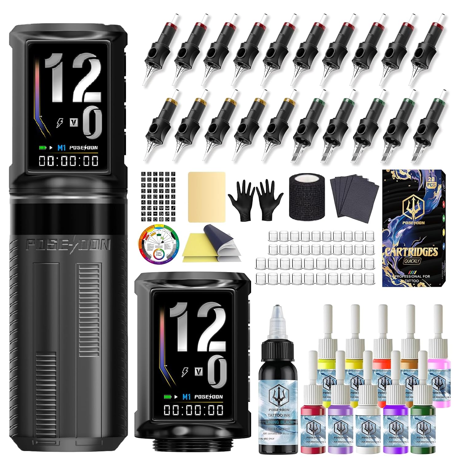 Tattoo Pen Kit Cordless Tattoo Machine Kit Gun Kit with 2PCS 1500mAh Battery 20PCS Tattoo Cartridge Needles 11PCS