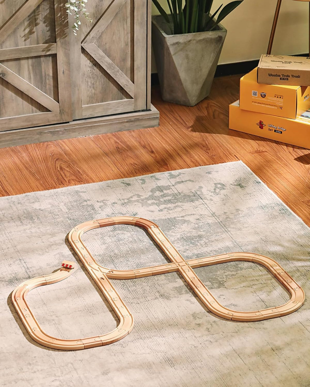 Wooden Train Track 52 PCS, Track Expansion Compatible with All Major Brands Toddler Railway Toy Train Set Boys Train