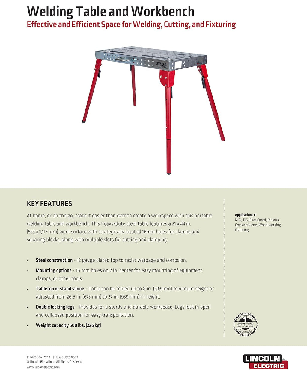 Lincoln K5334-1 Portable Welding Table Folding Workbench 21" x 44"