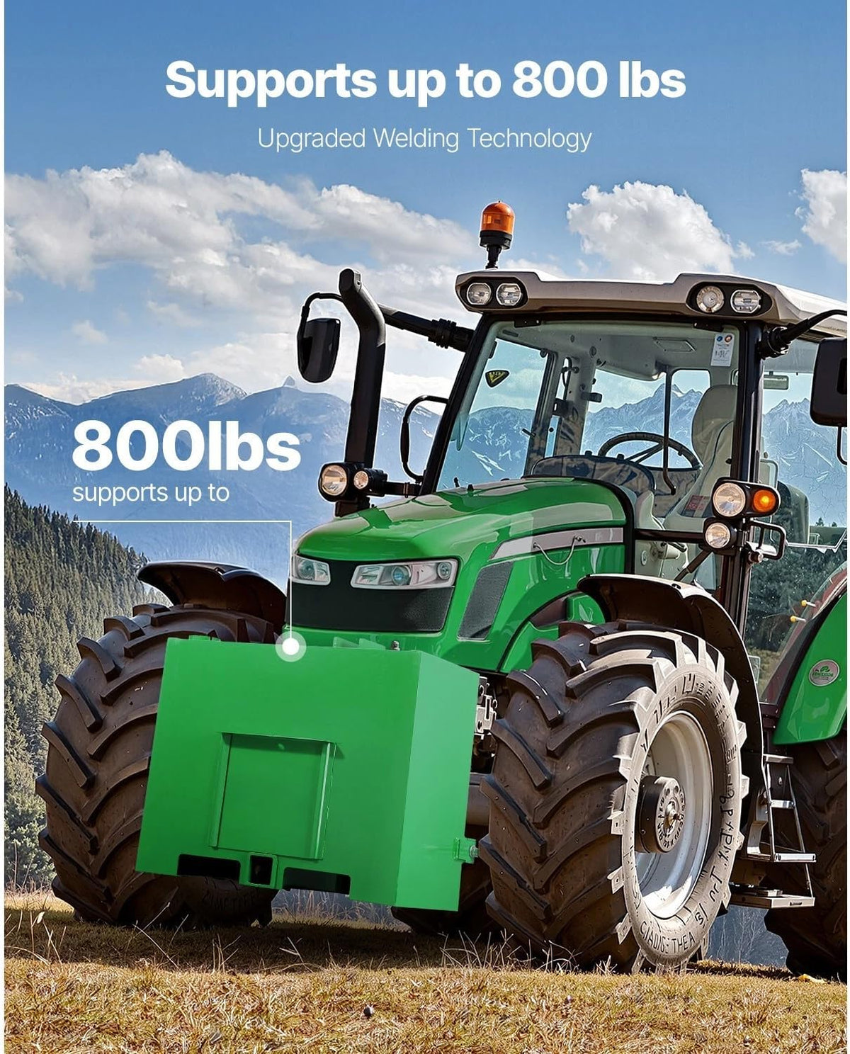 Green Tractor Ballast Box Counterweight with Quick Tach Hitch, Heavy Duty 3-Point Category 1 Farm Attachment for