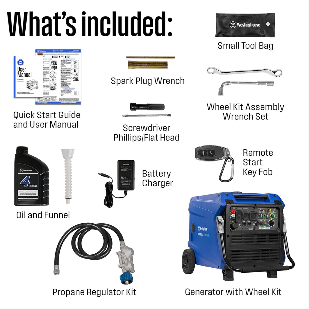 12000 Peak Watt Dual Fuel Portable Inverter Generator, Remote Electric Start, Transfer Switch Ready, Gas and Propane