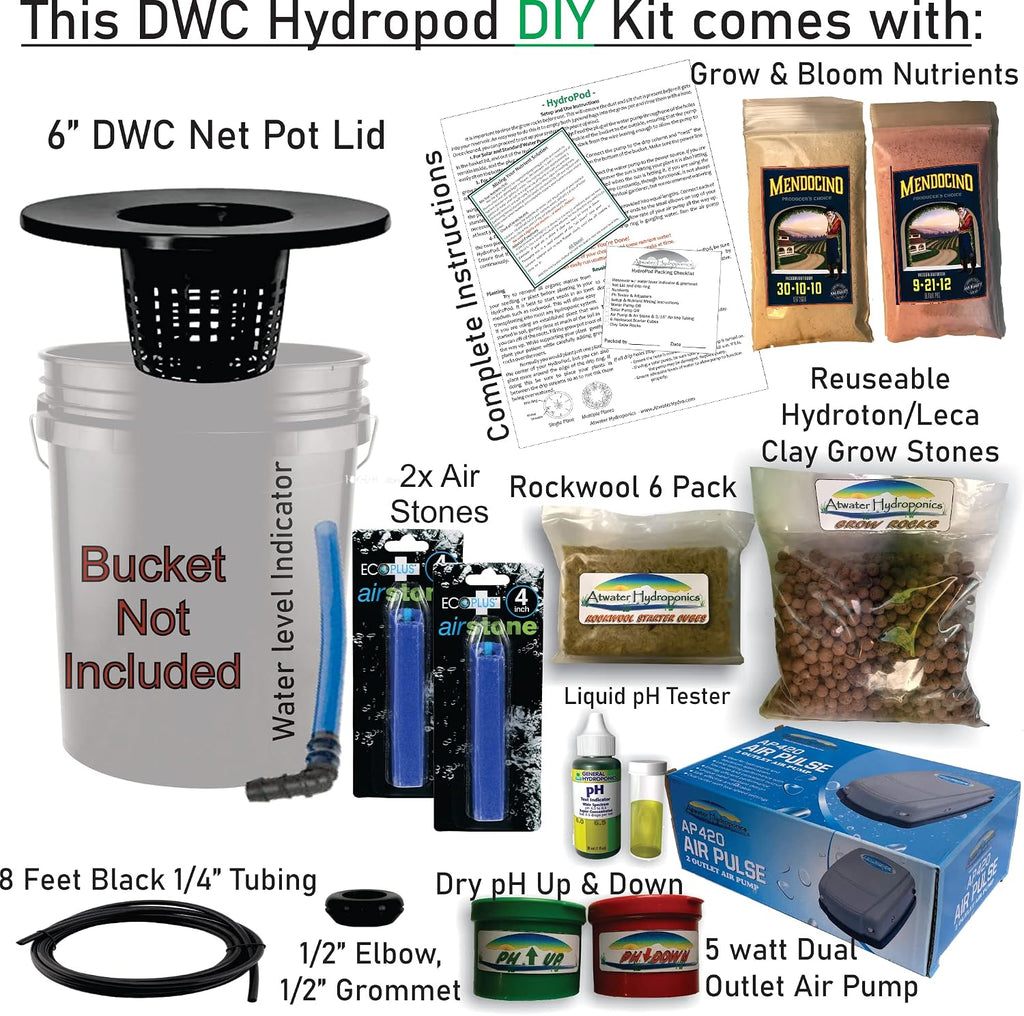 The Atwater HydroPod - DIY Add Your Own Bucket KIT - DWC Deep Water Culture Hydroponic Garden System - Bubble Bucket