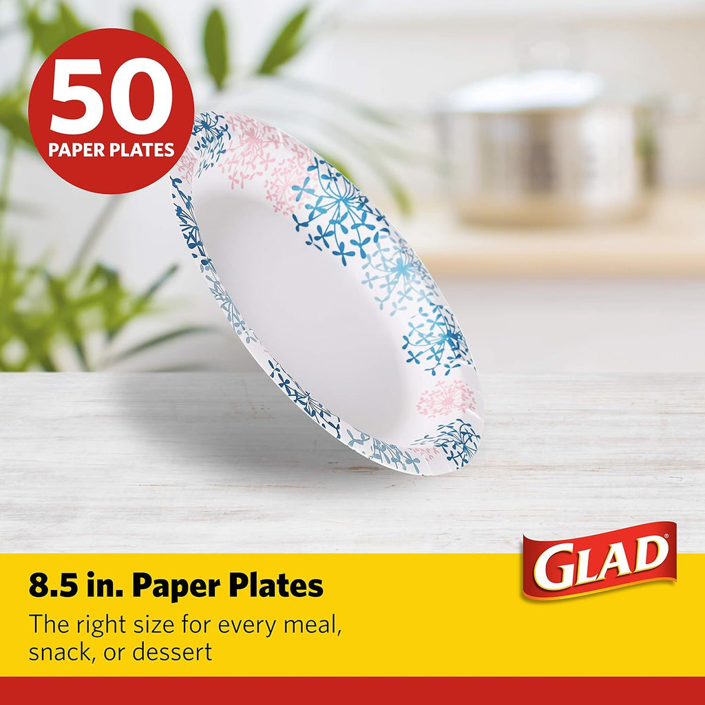 Round Disposable Paper Plates, Pink Hydrangea, 8.5 Inch, 50 Count