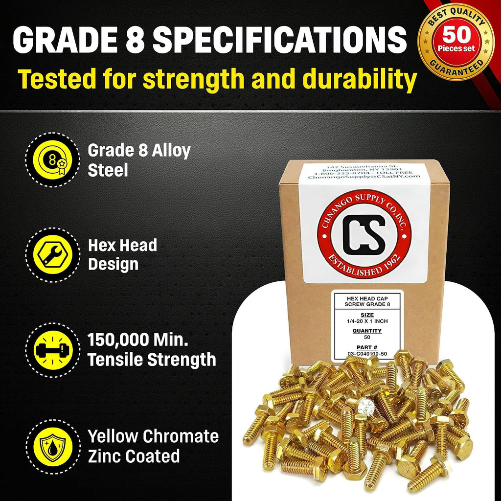Chenango Supply 1/4-20 x 1 Grade 8 Hex Head Bolts