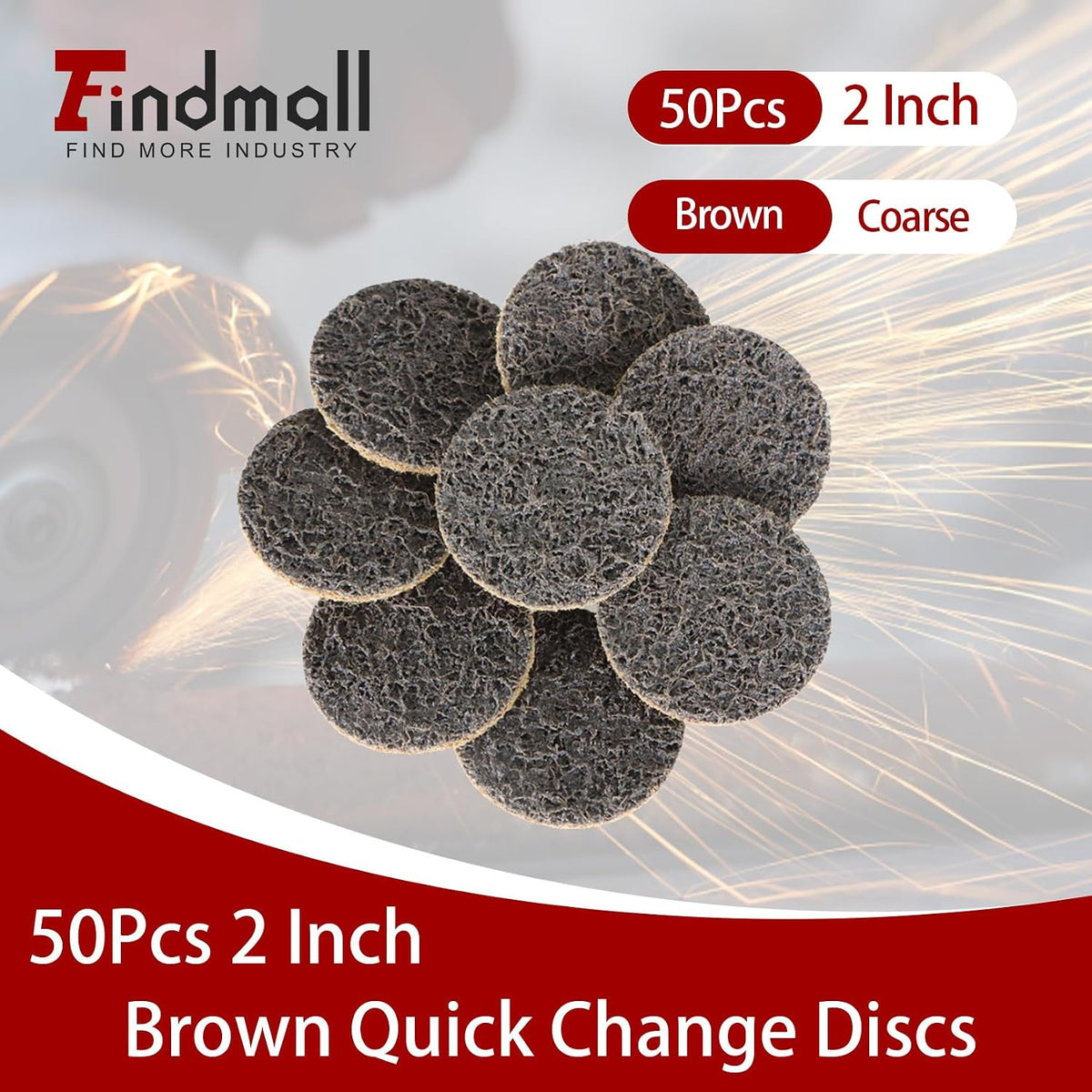 findmall 50Pcs 2" Surface Prep Conditioning Discs Brown Quick Change