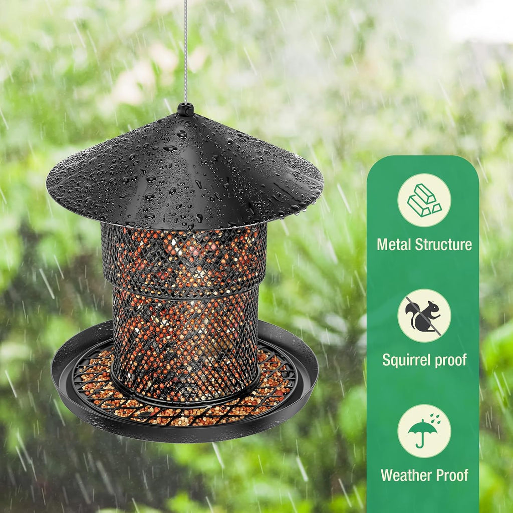 Bird Feeder for Outdoor, 3.6LB All Metal with Roof, Chew Proof
