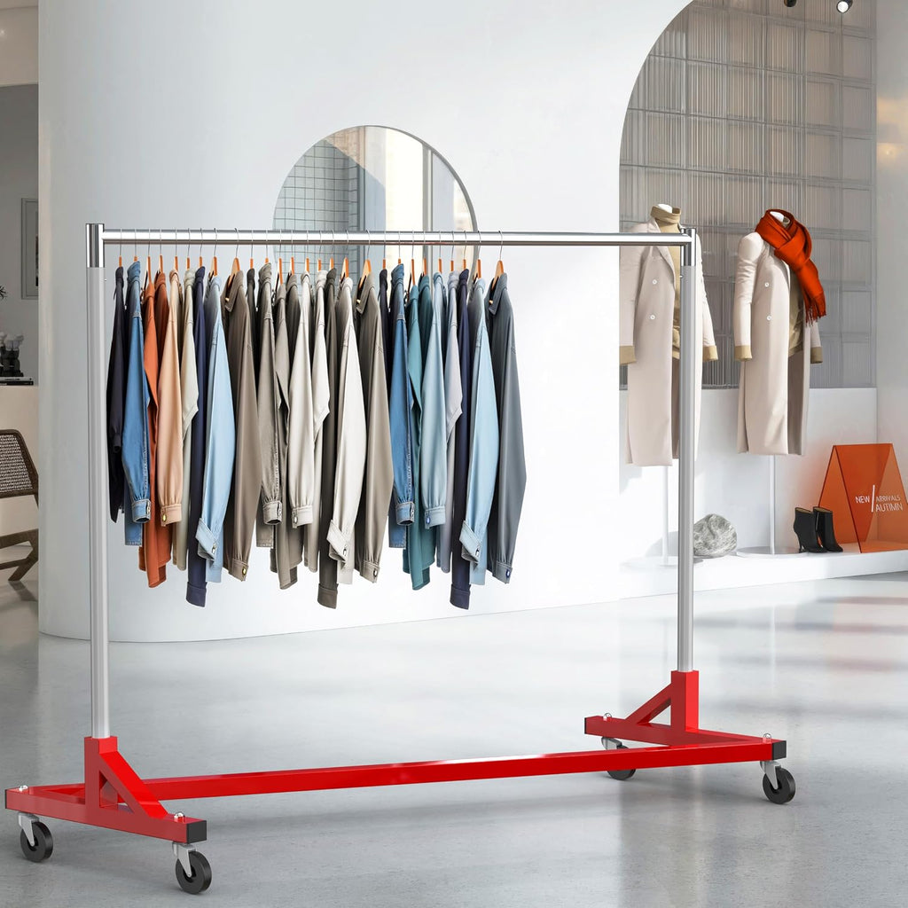 Industrial Grade Z-Base Garment Rack, 63" W/500Lb, Red