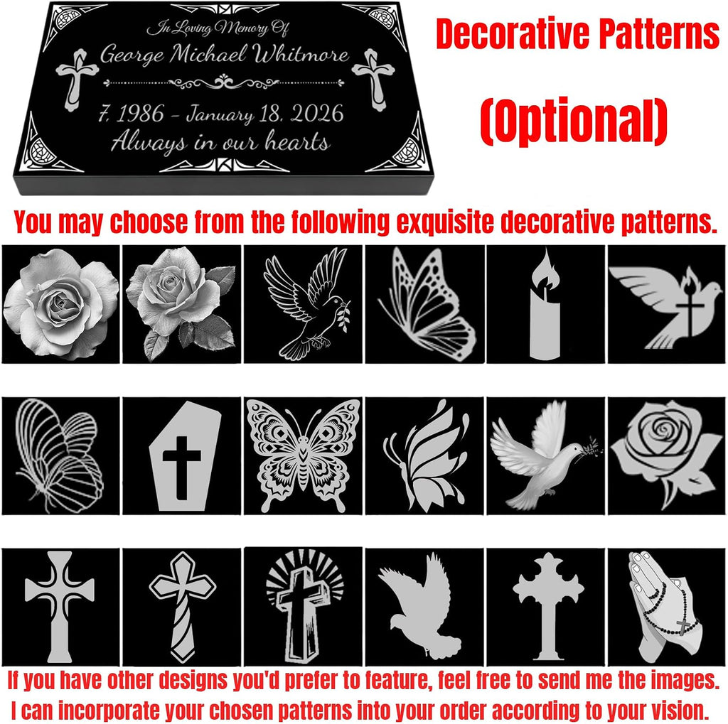 Personalized Human Memorial Stone, Black Granite Headstone with Photo, Engraved Grave Marker for Cemetery Outdoor