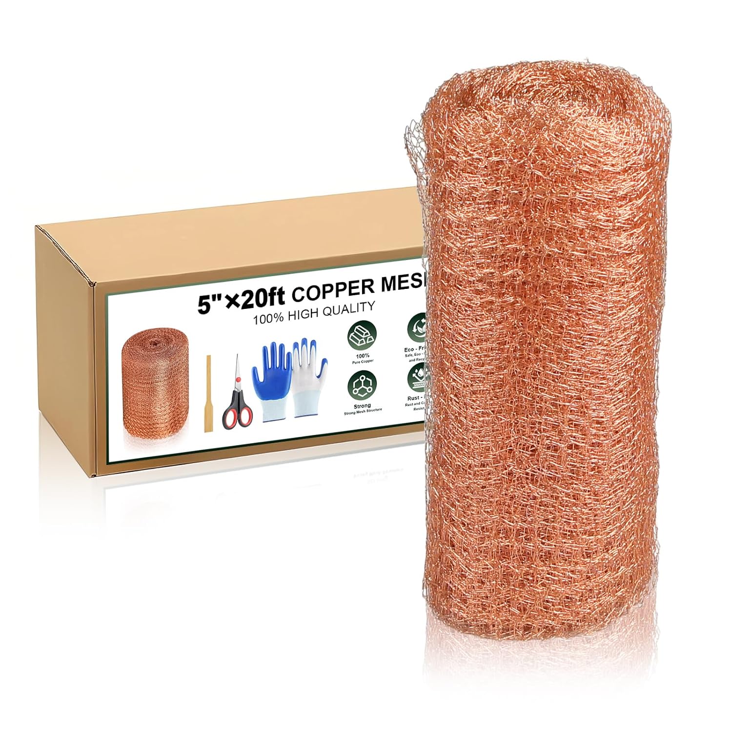 Copper Mesh Roll – 5 in x 20 ft Rodent & Pest Control Hole Filler for Gaps and Cracks – Gloves & Tools Included