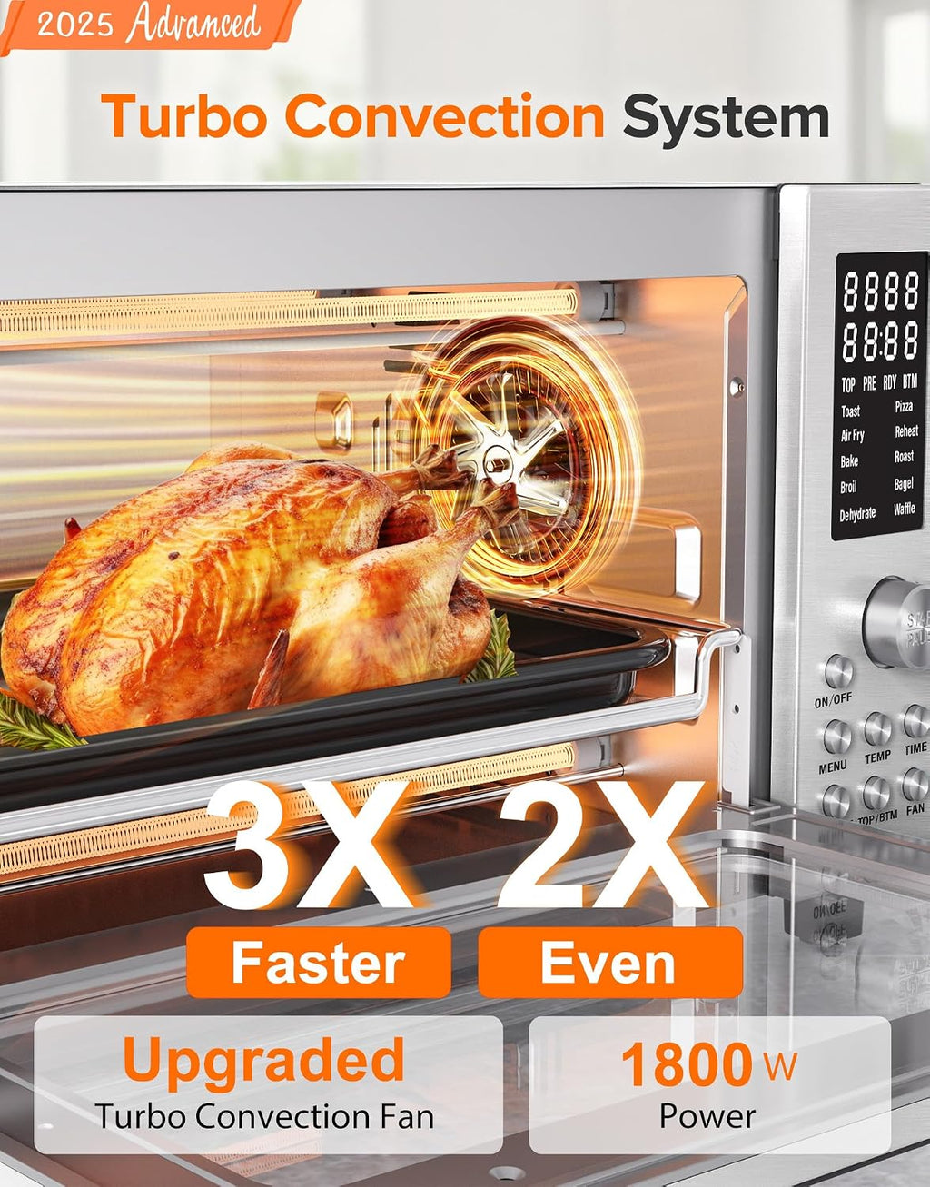 Bravo Pro Smart Air Fryer Toaster Oven Countertop Combo | 10-in-1 Cooking Functions, 1800W, 50-450°F, 21-Qt