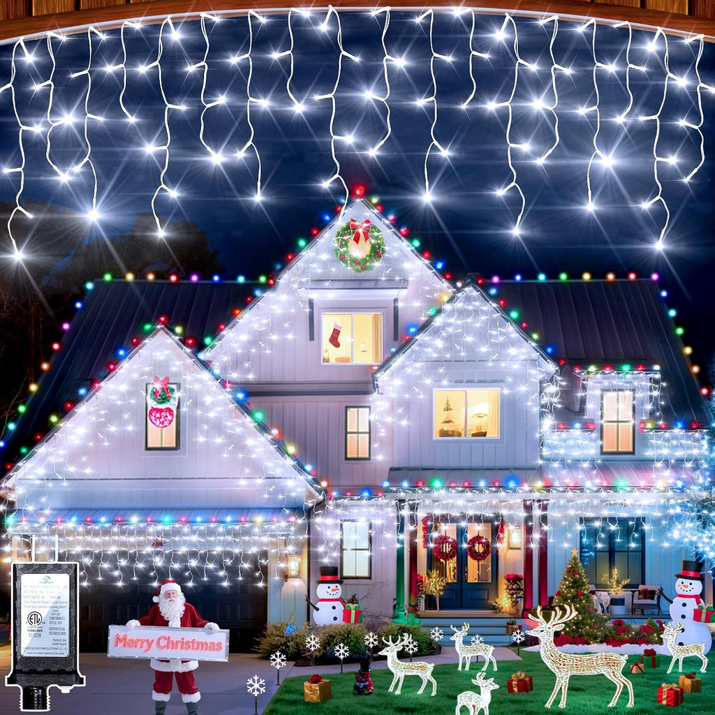 Christmas Icicle Lights Outdoor 66FT 670 LED Drops Cool White | Dimmable, 12 Light Styles, Memory Timer, Waterproof