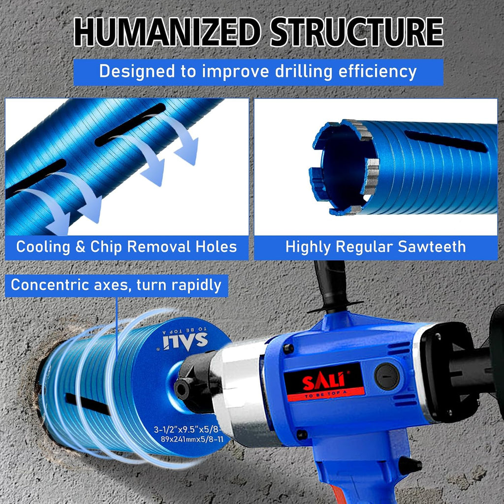 Diamond Core Drill Bits 2" Diameter 10"/254mm Drilling Depth 5/8-11" Thread Core Bit Turbo Laser-Welded Segments for