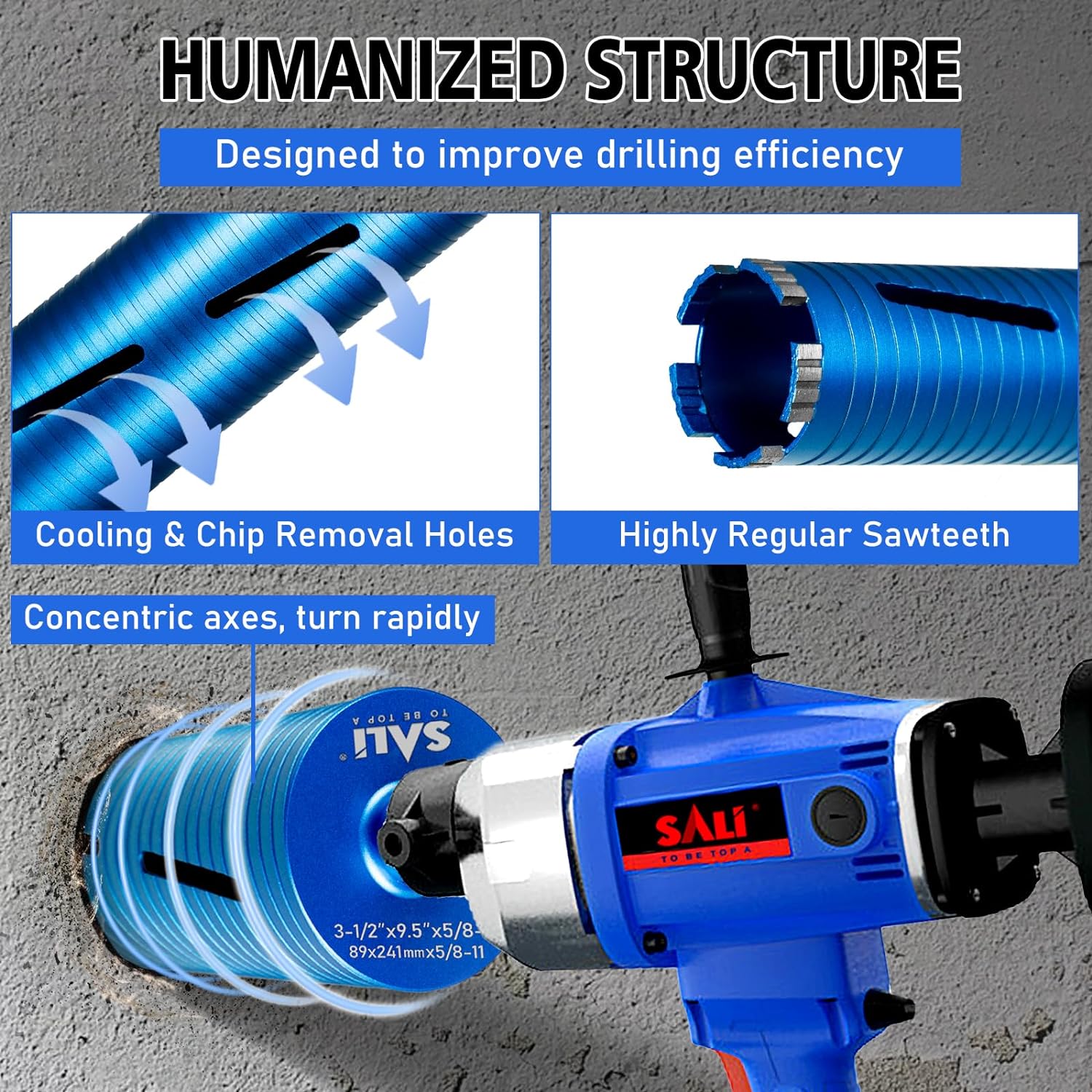 Diamond Core Drill Bits 1" Diameter 10"/254mm Drilling Depth 5/8-11" Thread Core Bit Turbo Laser-Welded Segments for