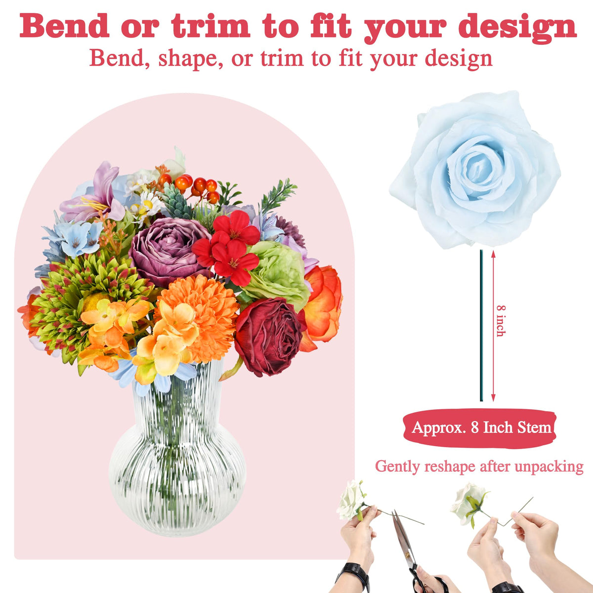 Artificial Flower Box, 38PCS Silk Floral Stems, Multi Color