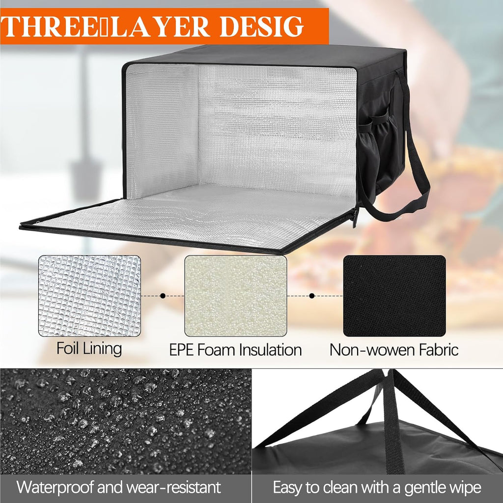 2 Pcs Insulated Pizza Delivery Bags with 4 Cup Holders, 20x 20x8