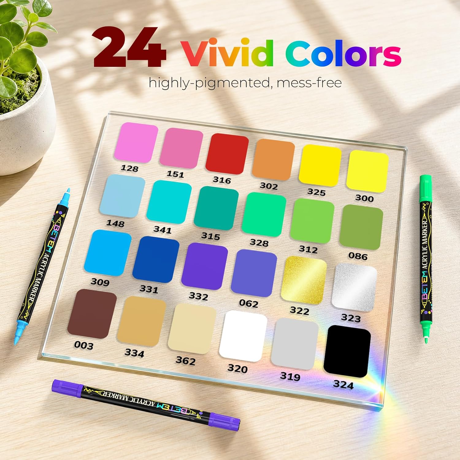 Dual Tip Acrylic Paint Pens, 24 Colors Paint Markers for Glass, Window, Fabric, Wood, Rock, Canvas, Acrylic Markers