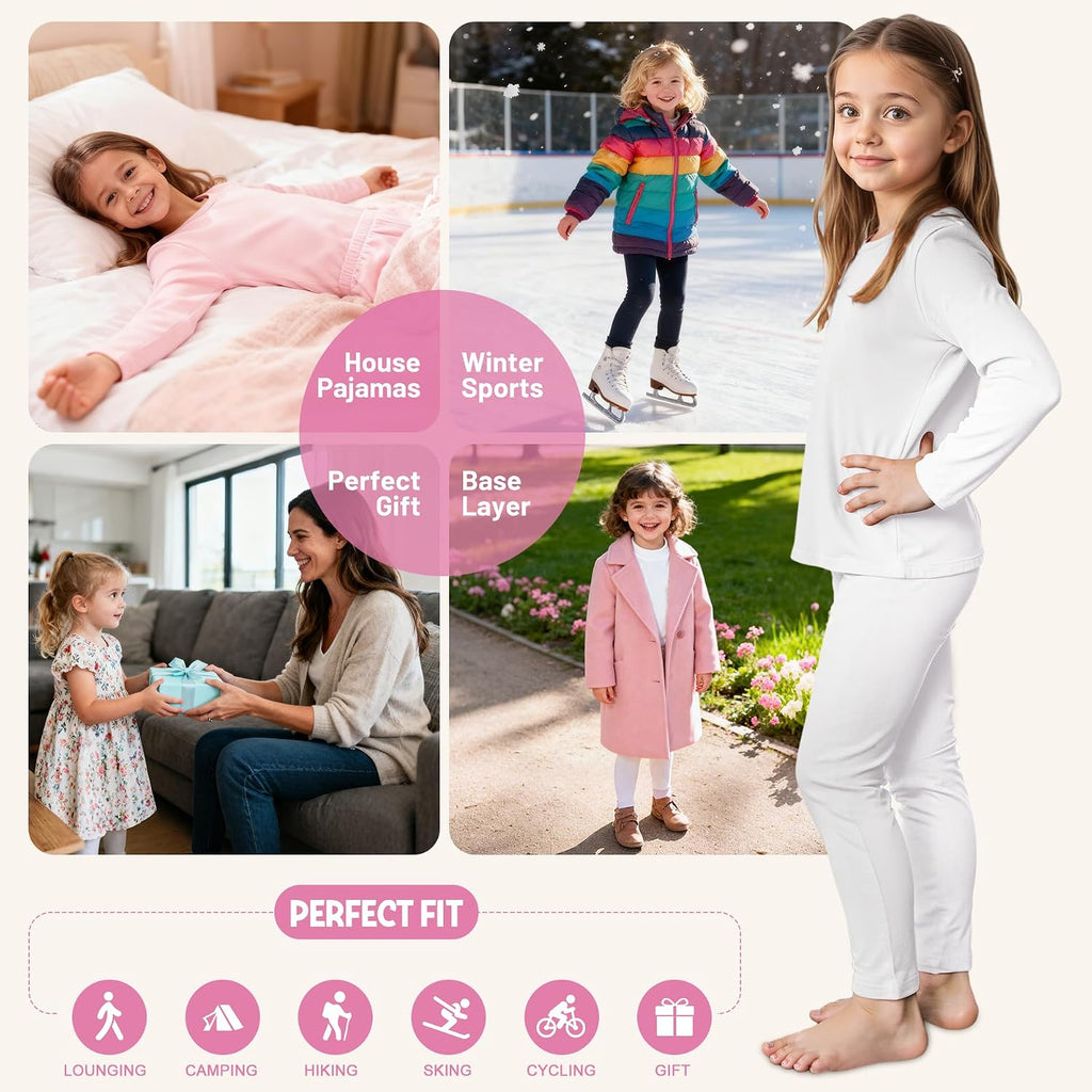Girls Thermal Underwear Set Kids Thermals Top and Bottom Set Base Layer for Cold weather/skiing