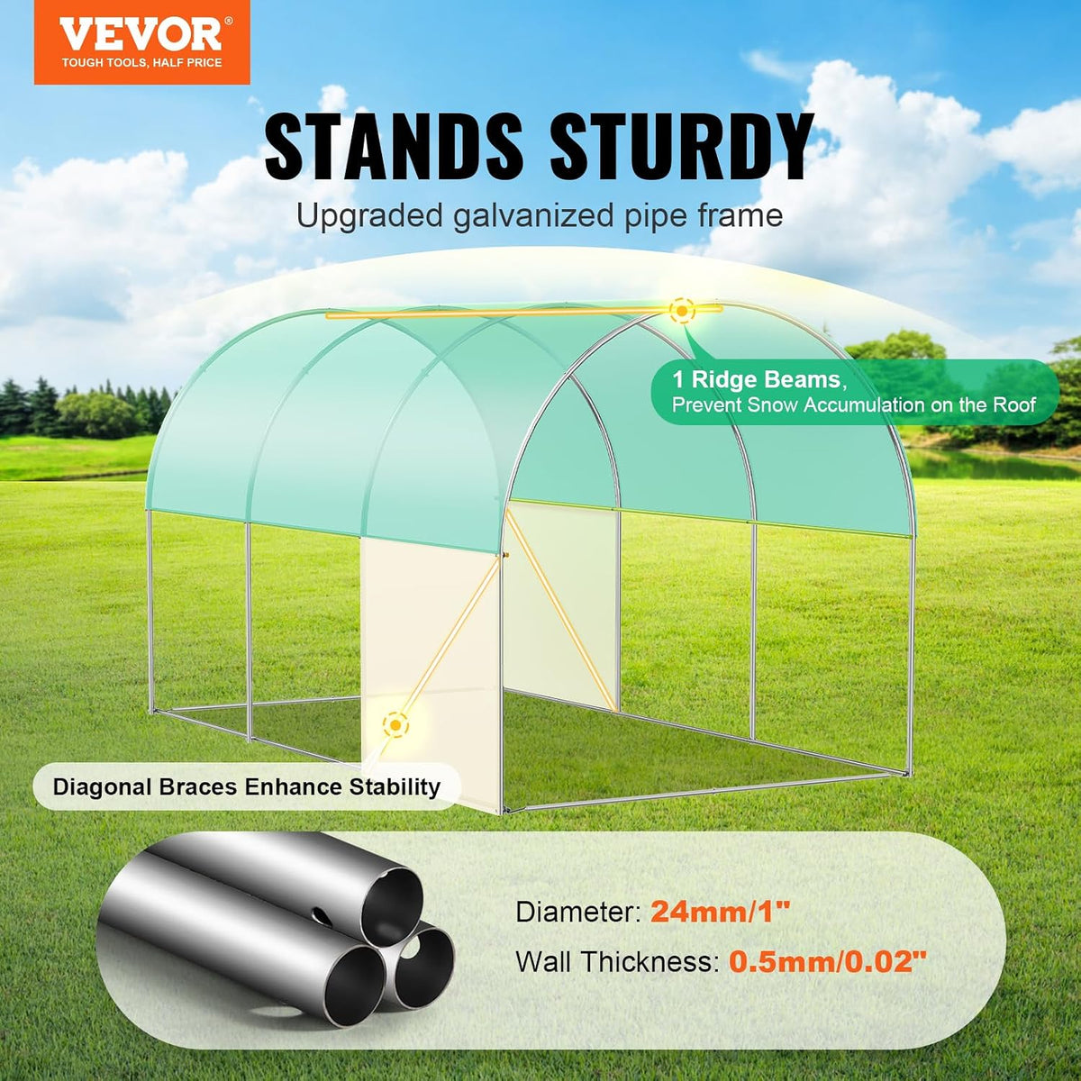 Walk-in Tunnel Greenhouse, 9.6x6.4x6.2 ft Hoop House Greenhouse Tunnel, Plant Hot House with Galvanized Steel Frame