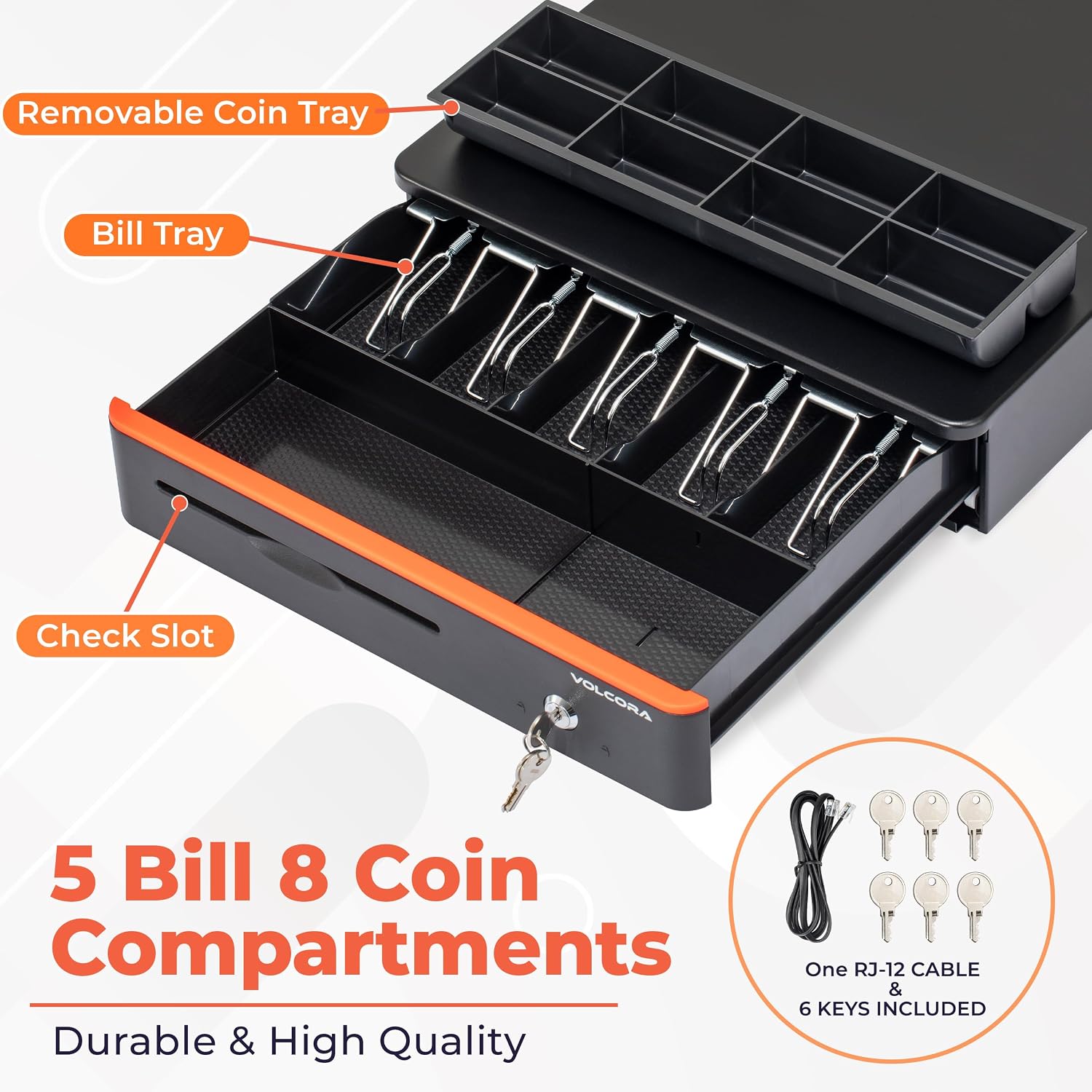 Cash Register Drawer for Point of Sale POS System with Round Corners 16", Removable Coin Tray, 5 Bill 8 Coin, 12-24V