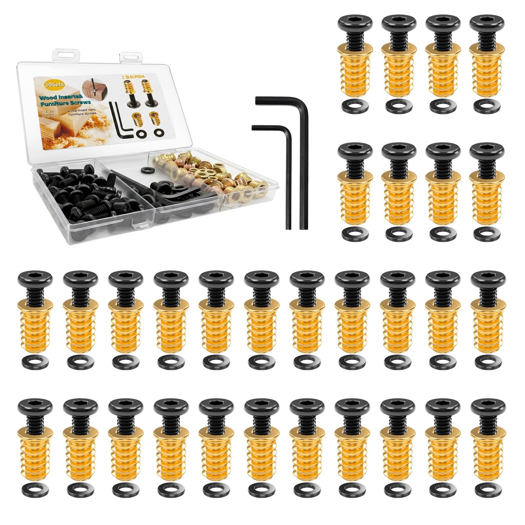 30 Sets 1/4-20 Threaded Inserts for Wood Kit for Woodworking & DIY Projects