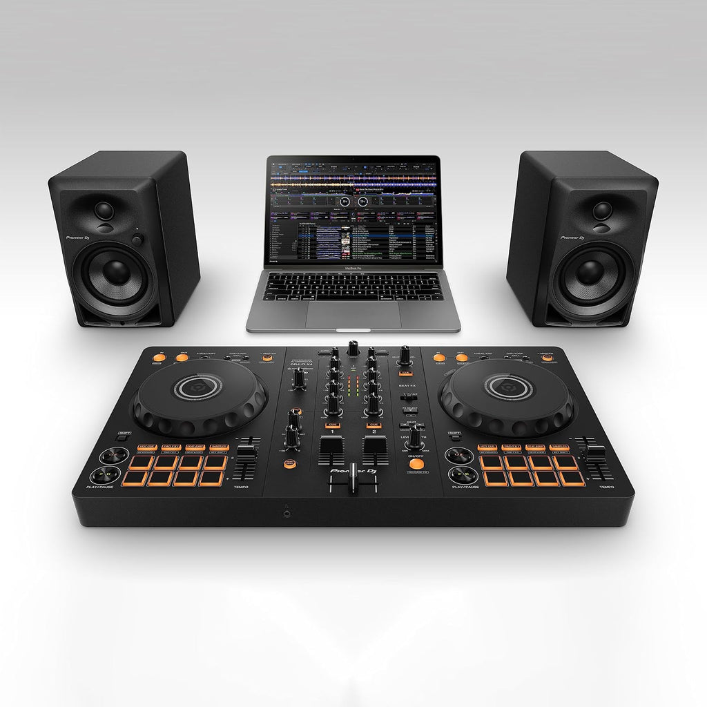 DDJ-FLX4 2-deck Rekordbox and Serato DJ Controller - Graphite & Pyle Portable Adjustable Laptop Stand - 6.3 to 10.9