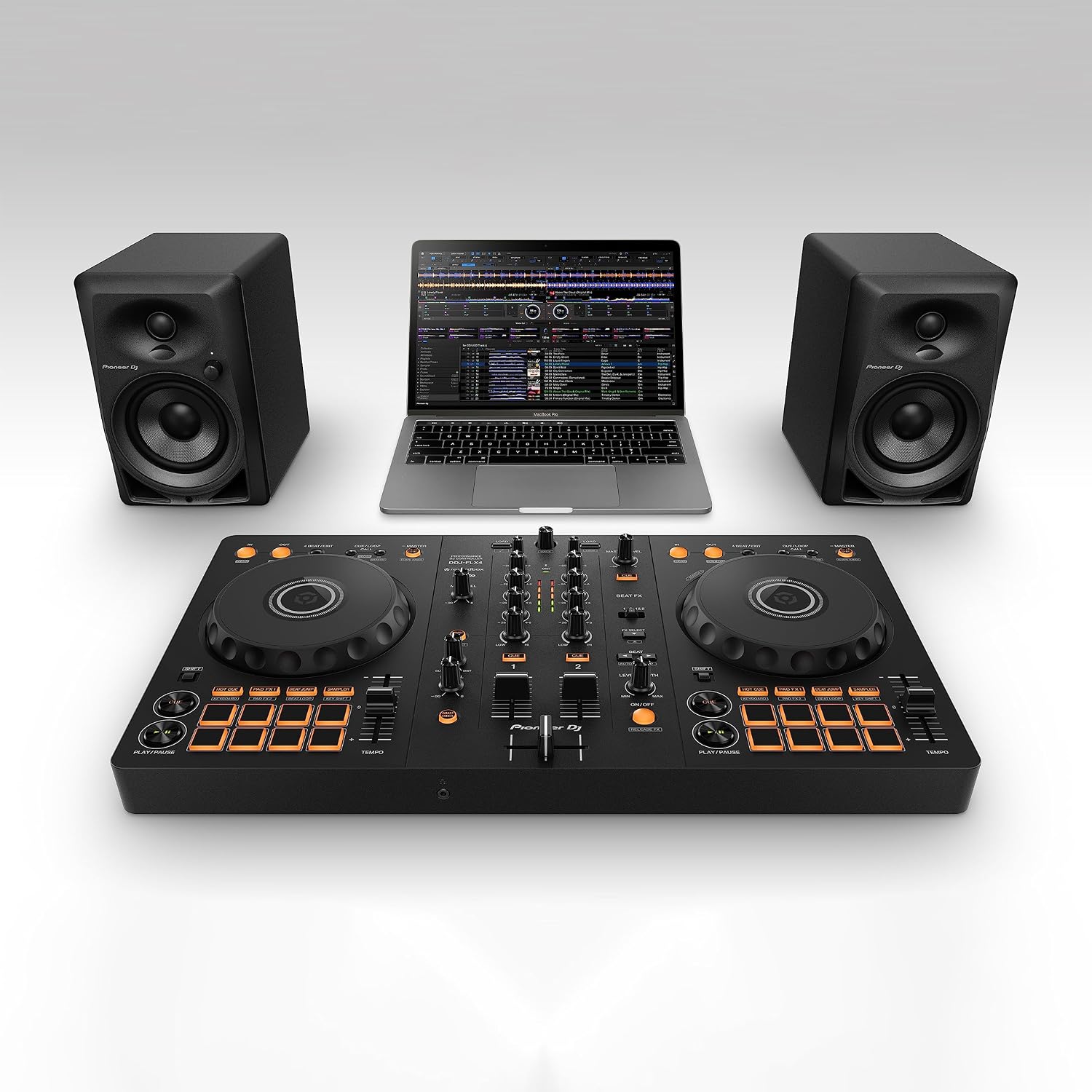 DDJ-FLX4 2-deck Rekordbox and Serato DJ Controller - Graphite & Pyle Portable Adjustable Laptop Stand - 6.3 to 10.9