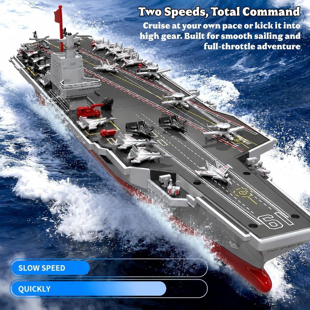 RC Boat with Water Spray, 16” Warship Battleship Aircraft Carrier with 2 Rechargeable Batteries, 15mph Dual-Motor