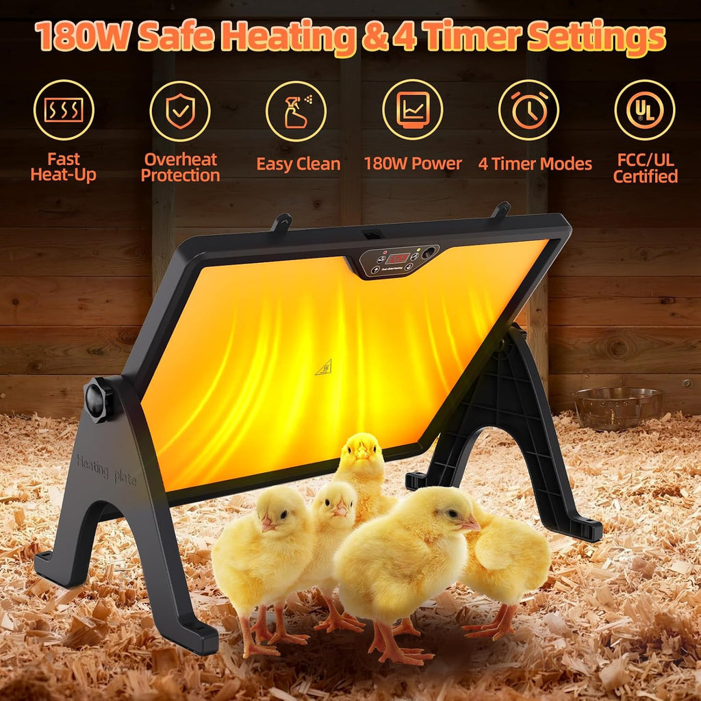 Brooder Plate for Chicks with Remote Control, Double-Sided Chick Heat Plate, Night Light, 4 Timer Modes, LED Light