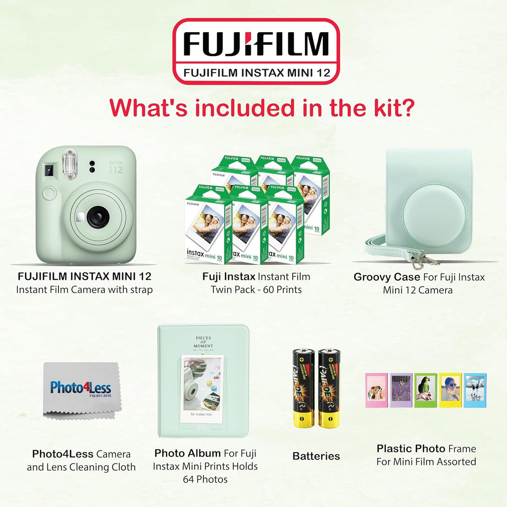 Instax Mini 12 Instant Camera Bundle with Fujifilm Instax Mini Instant Film Value Pack (60 Sheets) with Accessories