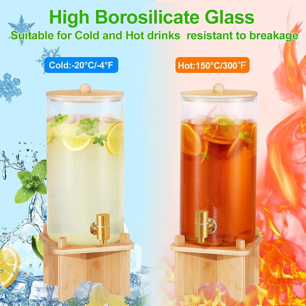 2pcs 1.5 Gallon Glass Drink Dispenser with Bamboo Stand