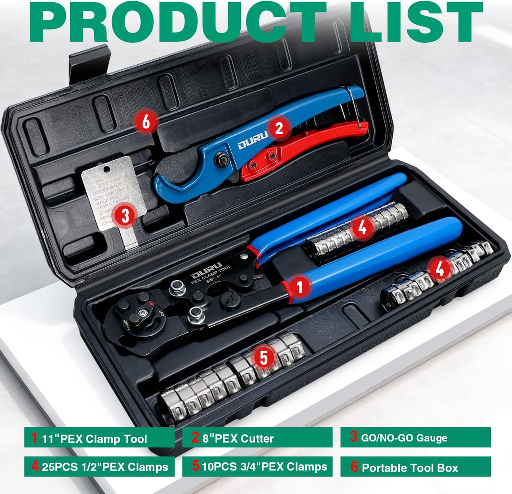 OURU PEX Crimping Tool Kit, Cinch & Remove, 3/8" to 1", Storage Box