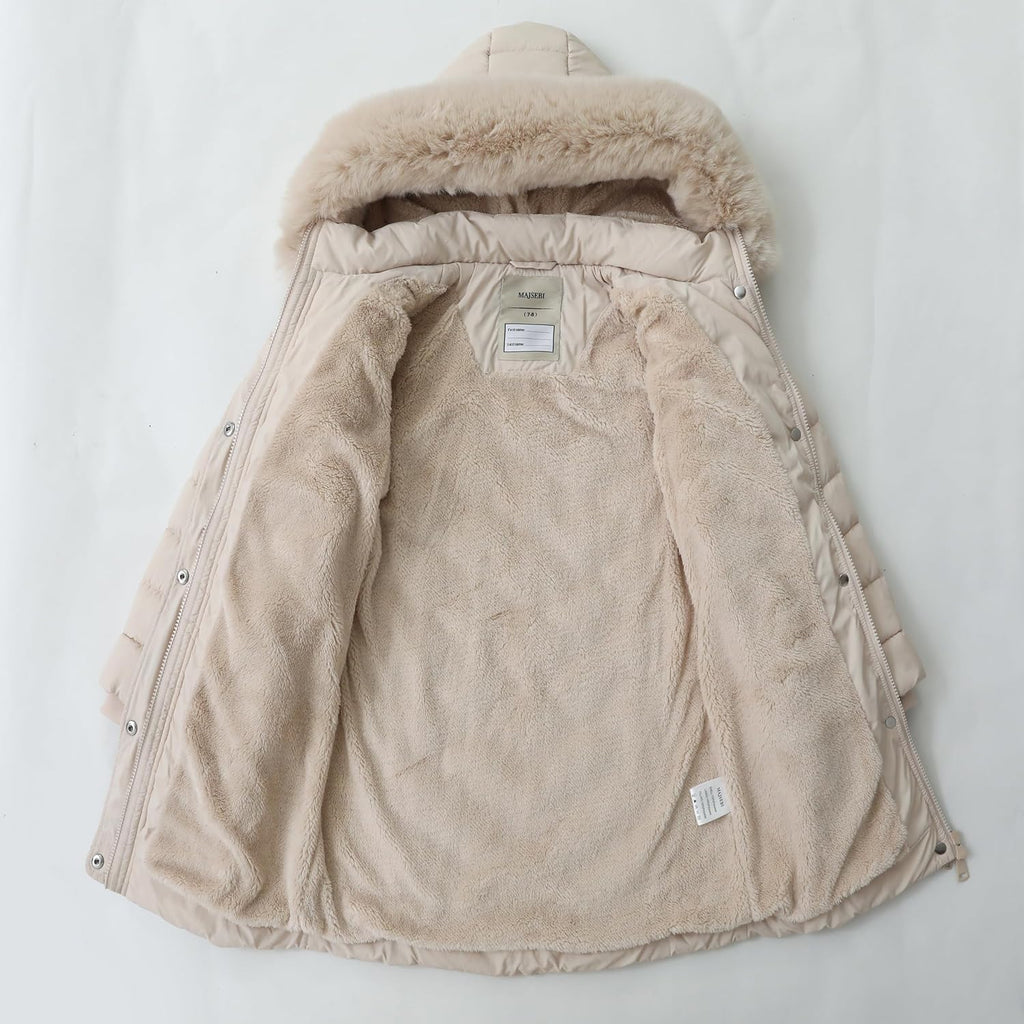 Girls Winter Long Down Coat with Fur Hood,Warm Quilted Jacket for Kids Cold Weather Outdoor Protection