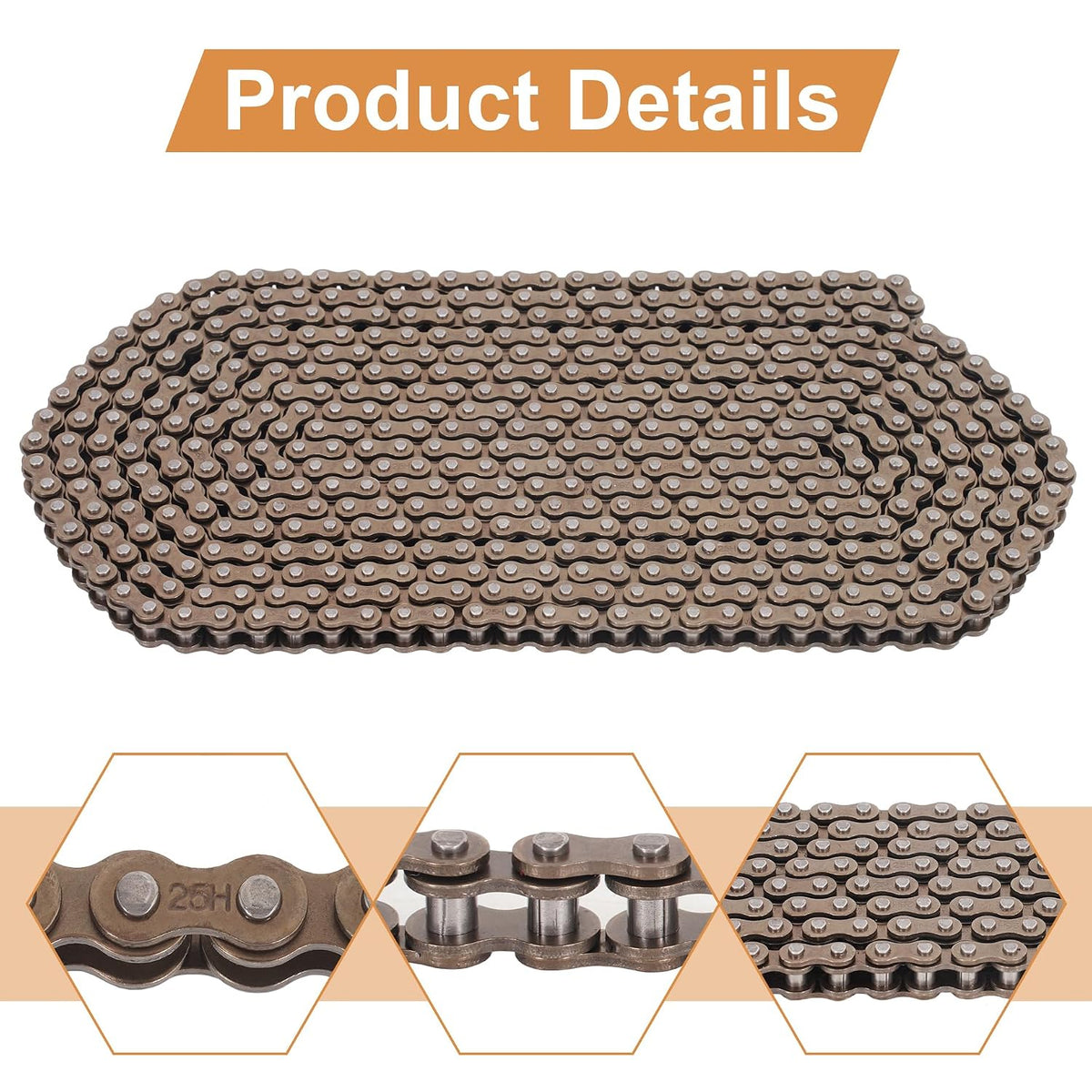 25H Roller Chain 10 Feet 480 Links Heavy Duty Replacement Chain