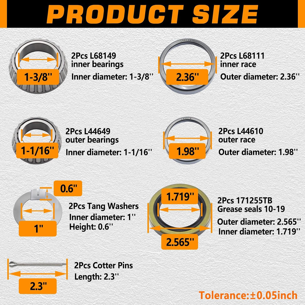 2 Sets L68149 L44649 Trailer Hub Bearings Kit with Tang Washers