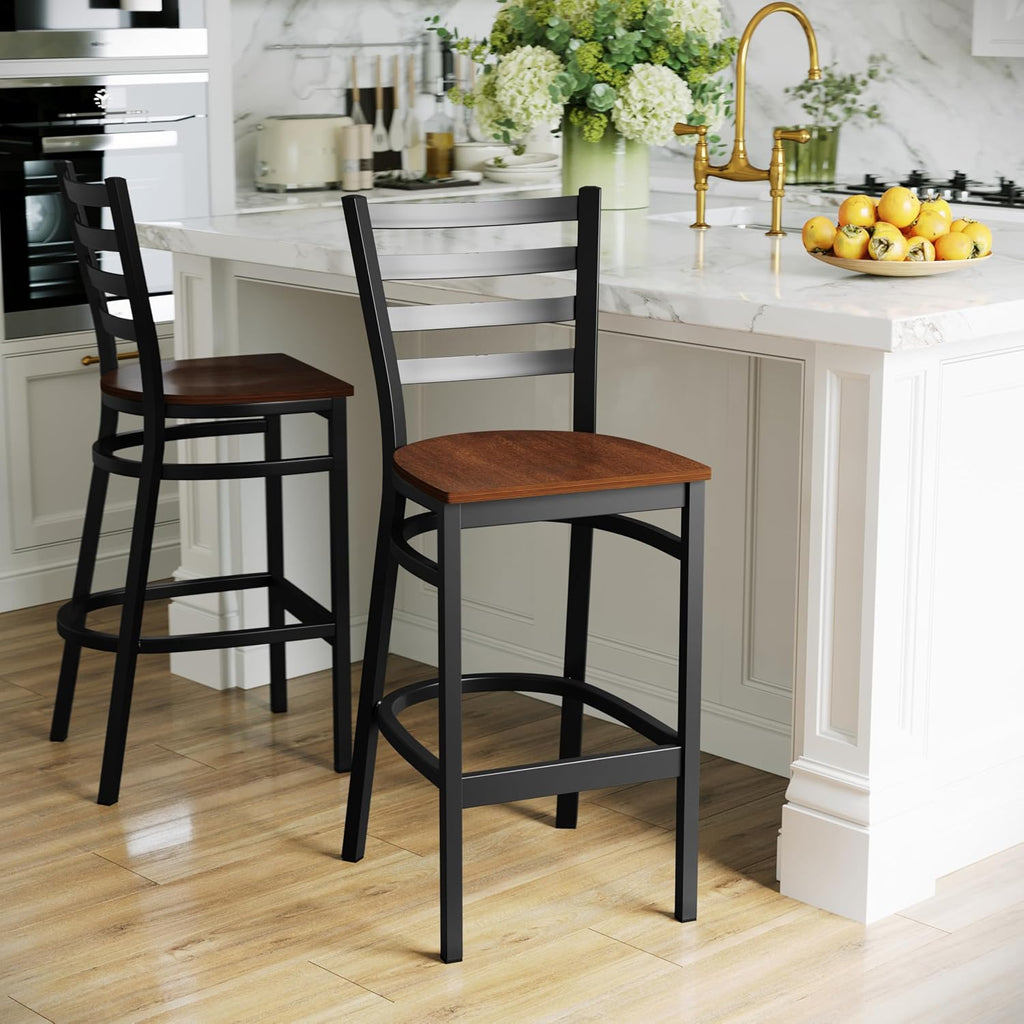 Hercules Ladder Back Restaurant Barstool, Cherry, 2-Pack